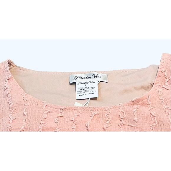 PAISLEY VINE BELL SLV RND NECK MIDI FIT & FLAIR WAIST DRESS, WOMENS-L-SOFT PINK - Picture 2 of 12